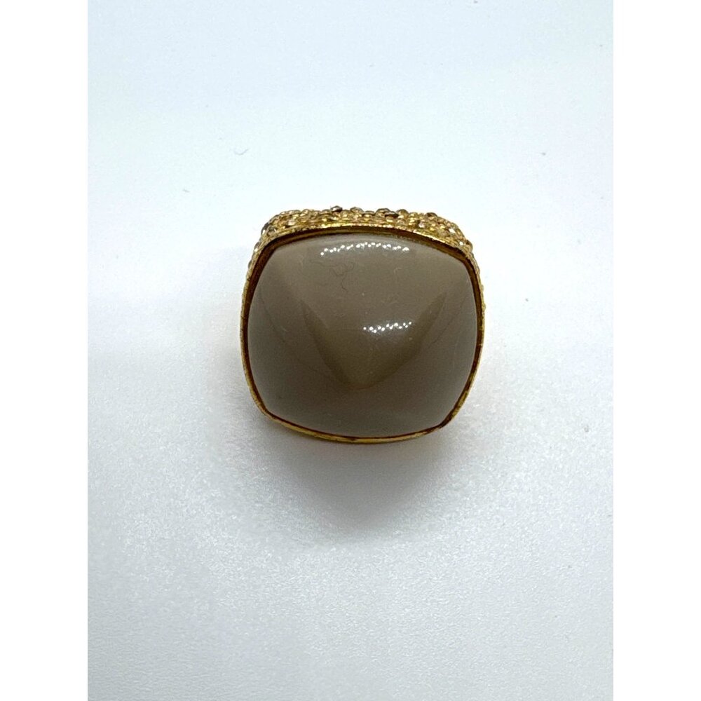 Gold Tone Square Dome Ring Tan Stone Pave' Crystal Sides Size 7 Statement Glam - Picture 7 of 10
